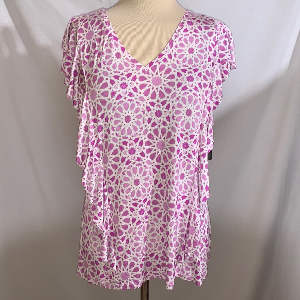 Thalia Sodi Geometric Floral V-Neck Flutter Sleeve Top